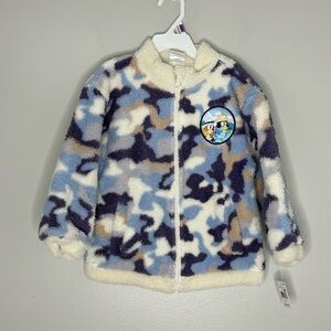 Bluey Girls 5T Adventure Sherpa Jacket Zipper & Pockets Blue Purple Tan Camo NWT